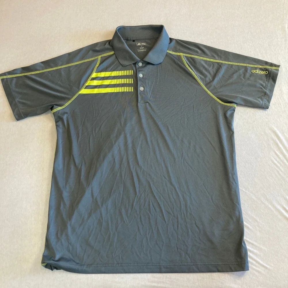 Adidas Golf Mens L Adizero‎ Polo Shirt Gray Lime Green Z87641 Large